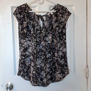 Lauren Conrad Floral Blouse with Tie Back